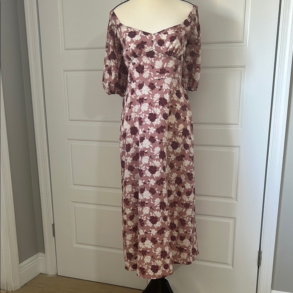 Lush Floral Off the Shoulder Puff Sleeve Dress with Back Slit in Skirt